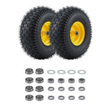 Garvee Pneumatic Lawn Mower Front Tire & Wheel Assembly, 2-Pack - 15x6.00-6 Smooth Step 4-Ply Rubber - Precision Bearings - Replacement for Riding/Zero-Turn Mowers | Yellow rim | 15×6.00-6 | Inflatable wheel - Yellow