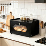 Garvee Wooden Bread Box for Kitchen Countertop, Farmhouse Bread Storage Container with Acrylic Window, Stackable Counter Top Breadbox for Bread Spices,Black