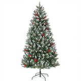 Garvee Pre-Lit Snow Flocked Artificial Christmas Tree – 6FT, 350 Multi-Color LED Lights, 876 PVC Branch Advice, Red Berries & Pinecones, 8 Lighting Modes, Collapsible Metal Stand, Realistic Holiday Decor for Home/Office, Green