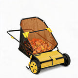 Garvee 26-Inch Push Lawn Sweeper, Manual Leaf and Grass Collector with 7 cu ft Mesh Hopper, 10-Position Brush Height, 10" Wheels, 4-Row Rotating Bristles, Wheel-Driven Yard Cleanup for Leaves, Grass Clippings and Pine Needles, Yellow - Yellow