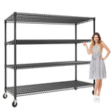 Garvee Heavy-Duty Rolling Wire Shelving Unit, 4-Tier Adjustable Metal Storage Rack w/ Locking Casters, 2640 lb Capacity, 74"H x 60"W x 23.9"D (4 Layers, Width 60) - Black