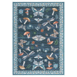 Garvee Blue 5x7 Washable Area Rug – Modern Mushroom & Insect Floral Print – Non-Slip Rubber Backing, Mark Resistant Low Pile Carpet – For Living Room, Bedroom, Dining, Dorm – Easy Cleaning – USA Specs – Size: 5x7ft