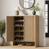 Garvee Modern Shoe Cabinet – 31.5" Large Entryway Organizer with Adjustable Shelves & Fluted Doors, Holds 25–30 Pairs, Ventilated Wooden Storage Rack for Hallway or Living Room, Natural Wood Color - Natural Wood Color