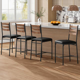 Garvee Bar Stools Set of 4 - Thick Cushioned Faux Leather Stools with Islamic Geometric Backrest, Gold Accent Footrest & Anti-Slip Base for Arabic Kitchen Islands & Majlis (Retro)