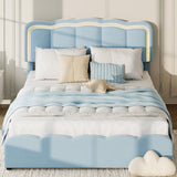 Garvee Queen LED Bed Frame, Kids Platform Bed with 2 Large Storage Drawers, Velvet Upholstered Princess Bed for Girls & Boys, Wooden Slats Support, No Box Spring Needed, Easy Assembly, Blue