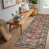 Garvee 2' × 6' Vintage Persian Floral Runner Rug, Washable Non-Slip Low-Pile Soft Rug for Hallway, Kitchen, Bedroom & Entryway, Vintage Red