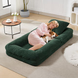 Garvee Oversized Human Dog Bed for Adults & Pets – Convertible Chenille Upholstered Sofa with 5 Adjustable Positions – 2 Pillows – Sturdy Metal Frame – Green