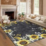 Garvee 8' x 10' Sunflower Floral Geometric Area Rug, Machine Washable Non-Slip Low-Pile Soft Rug for Living Room, Bedroom & Nursery, Black