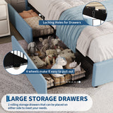 Garvee Velvet Upholstered Full Platform Bed Frame with LED Lights – Adjustable Storage Headboard, 2 Drawers & Bookcase, Noise-Free, Easy Assembly, No Box Spring – Kids or Teens Room, Blue - Blue