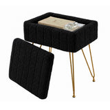 Garvee Modern Storage Vanity Stool Ottoman – Soft Padded Seat, Durable Metal Legs, Non-Slip Feet – Ideal for Makeup, Bedroom, Living Room – Black, Soft Fleece
