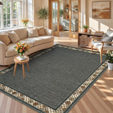 Garvee 9' × 12' Floral Border Area Rug, Machine Washable Non-Slip Low-Pile Soft Rug for Living Room, Bedroom & Dining Room, Brown