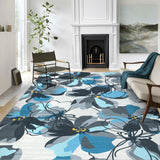Garvee Washable 9x12 Area Rug, Modern Floral Ultra-Thin Low-Pile Carpet - Non-Slip Backing - Large Indoor Floor Rug for Living Room, Bedroom, Dining, Kitchen, Nursery, Blue, 9x12ft (274x366cm), United States