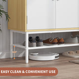 Garvee Large Capacity Shoe Cabinet Organizer – 4 Door Entryway Shoe Storage with Adjustable Shelves, 43.31" Tall, Holds 30 Pairs, Closet Rack for Living Room – White & Natural Wood Two-Tone