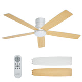 Garvee 52 in Smart Flush Mount Ceiling Fan with Light - 5-Blade Low Profile Comforter - Quiet Reversible DC Motor - Remote & App Control, Dimmable LED CCT/Brght, Timer, Multi-Speed, Alexa (Ceiling Mount White)