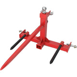 Garvee Heavy Duty 49" Hay Spear Attachment for Tractor – 1600lbs Capacity – Three-Point Hitch – Dual Trailer Compatible – Includes 2×17.5" Stabilizer Spears – Quick Attach Spike Forks – Red