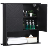 Garvee Wall-Mounted Bathroom Medicine Cabinet - 2-Door Wooden Storage with Adjustable Shelves, Open Shelf & Towel Bar, Space-Saving Over-Toilet Wall Cabinet for Bathroom/Laundry Room - Black (Matte)