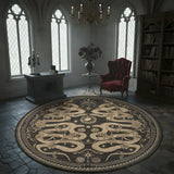 Garvee 6ft Round Snake Gothic Area Rug, Washable Non-Slip Low Pile Carpet, Dark Gray Animal Art Rug for Living Room Bedroom Dining Room
