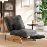 Garvee Modern Corduroy Accent Chair with Adjustable Backrest & Built-in Footrest – Cozy Lounge Armchair with Lumbar Pillow, Side Pocket, Rubberwood Frame – Dark Gray