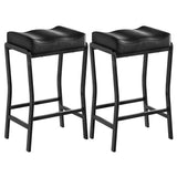 Garvee Modern Counter-Height Bar Stools Set of 2 - 26 Inch Saddle Seat, Faux Leather Thick Padded Cushion - Sturdy Black Metal Frame with Footrest - Black iron frame + black PU-wrapped seat cushion