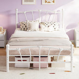 Garvee Full Size Metal Bed Frame, Full Bed Frames for Girls, Full Platform Bed with Heart-Shaped Design Headboard&Footboard, Heavy-Duty, No Box Spring Needed/Noise-Free/Easy Assembly, White