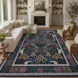 Garvee 8' x 10' Sapphire Blue Peacock Forest Botanical Area Rug, Washable Polyester Non-Slip Low-Pile Carpet for Living Room, Bedroom and Dining Room