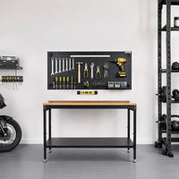 Garvee 48x24 Heavy-Duty Workbench with Pegboard Back - Steel Work Table for Garage Workshop - Adjustable Height - Shelf & Power Strip - Color: Black