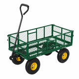 Garvee 900 lb Heavy-Duty Steel Garden Dump Cart, Yard Utility Wagon with Removable Sides, 180° Swivel Handle, 10 in Pneumatic Tires - Body Green/Yellow Hubs