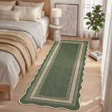 Garvee 2' x 6' Easy Jute Washable Scalloped Minimalist Geometric Rug—Suitable for Indoor and Outdoor Use, Perfect for Entryways, Hallways, and Bedrooms, Green