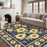 Garvee 5' x 7' Black Modern Floral Area Rug, Washable Non-Slip Low-Pile Carpet for Living Room, Bedroom and Dining Room