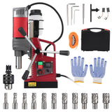 Garvee High Power Magnetic Drill Press - 1550W, 2" Drilling Capacity, 3147 Lbf/14000N Magnetic Force, 750 RPM Adjustable Speed, Heavy Duty Metal Drilling Machine, Includes 13 Drill Bits, Specs: 2 inch | 1550w | speed 750r | 13 drill bits - Red