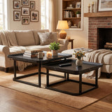 Garvee Square Nesting Coffee Table Set of 2, Wooden Side Tables with Raised Edge & Metal Legs, Space-Saving End Table for Living Room, Bedroom, Black