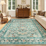 Garvee Washable Floral Area Rug for Living Room – Low Pile Soft Non-Slip Carpet – Floral Design for Bedroom & Dining Room – Light Green – 9x12ft (274x366cm), United States - Black