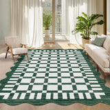 Garvee 5' x 7' Scalloped Checkerboard Geometric Area Rug, Machine Washable Non-Slip Low-Pile Soft Rug for Living Room, Bedroom & Dining Room, Green