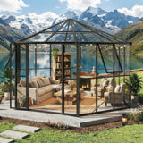 Garvee Heavy Duty Polycarbonate Walk-In Greenhouse - 12x10x8 FT Hexagon Structure - Aluminum Frame, Lockable Door, Adjustable Vents - Ideal for Backyard, Patio, or Farm Use - Sunshine Board Black