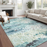 Garvee 9' × 12' Modern Abstract Distressed Area Rug, Washable Non-Slip Low-Pile Soft Rug for Living Room, Bedroom & Dining Room, Blue