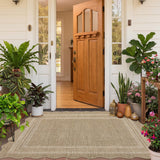 Garvee Washable Area Rug, Low-Pile Non-Slip Indoor/Outdoor Carpet - Easy-Care, Mark-Resistant, Non-Shedding - Living Room/Kitchen/Entryway/Bedroom/Bathroom/Patio - Linen Color, 4x6 ft, USA - Scalloped & Border Print | Linen
