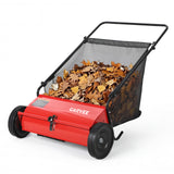 Garvee 26" Push Lawn Sweeper – Heavy Duty Walk-Behind Leaf & Grass Collector, 7 Cu.ft Grass Cutter, 4 High-Speed Adjustable Brushes, Carbon Steel Frame – Garden, Patio, Driveway – Color: R - Red