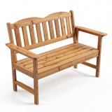 Garvee 47-Inch Wooden Garden Bench, 2-Person Outdoor Patio Bench with 800 lb Capacity, Curved Backrest, Slatted Seat & Wide Armrests, Natural Wood