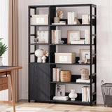 Garvee 5-Tier Industrial Office Bookshelf with Doors – 71" Tall Metal Frame Bookcase – Adjustable Shelves, Protective Rails, Open Display Storage Cabinet – Modern Home Office Furniture – Black Embossed - Black