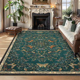 Garvee 8' × 10' Botanical Insect Floral Area Rug, Machine Washable Non-Slip Low-Pile Soft Rug for Living Room, Bedroom & Nursery, Blue/Green