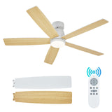 Garvee Advanced Airflow & Lighting - 52" Ceiling Fan with Dimmable LED Light - 3-Color Adjustable - Quiet Reversible DC Motor - 6-Speed Remote Control - Matte Black Flush Mount - Suspension Rod White - White