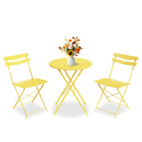 Garvee Folding 3-Piece Patio Bistro Set for 2 - Weather-Resistant Metal Round Table & 2 Folding Chairs, Space-Saving for Balcony/Deck/Garden/Patio - Color: Old Yellow