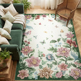 Garvee 9' x 12' Beige Floral Butterfly Area Rug, Washable Non-Slip Low-Pile Carpet for Living Room, Bedroom and Dining Room