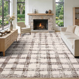 Garvee 9x12 Checkered Area Rug, Washable Modern Geometric Rug, Non Slip Low Pile Soft Carpet for Bedroom, Living Room, Dining Room, Beige