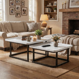 Garvee Square Nesting Coffee Table Set of 2, Wooden Side Tables with Raised Edge & Metal Legs, Space-Saving End Table for Living Room, Bedroom, White