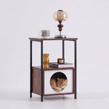 Garvee 2-in-1 Cat Crate Side Table, Iron + Wood Cat Rest Area with Storage, Multi-Functional End Table for Cats, Tiger Stripe