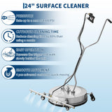 Garvee 24" Pressure Washer Surface Cleaner Attachment, 7-Nozzle Water Broom - Stainless Steel Dual Handle, 4900 PSI for Concrete Driveway Sidewalk Deck Patio - Ordinary Wheel (Gray)