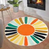 Garvee Vintage Sun Design Round Area Rug – Washable, Low Pile, Non-Slip Carpet, Rainbow Motif Accent for Kids Room, Nursery, Learning space, Playroom – Yellow/Green, 4x4ft Round (122x122cm), USA Spec - Yellow/Green