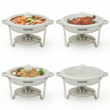 Garvee Maifanite-Coated Round Chafing Dish Buffet Set - 5QT×4-Piece Set Nonstick Food Warmer - Glass Lids & Silicone Seal - Stackable Stainless Steel Chafers for Catering, Weddings & Parties