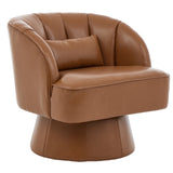 Garvee Modern Swivel Barrel Accent Chair – PU Round Lounge Chair with Striped Backrest, Ultra-Soft Cushion – Comfortable Armchair for Living Room, Bedroom, Small Spaces – PU | Brown (Plain Color)